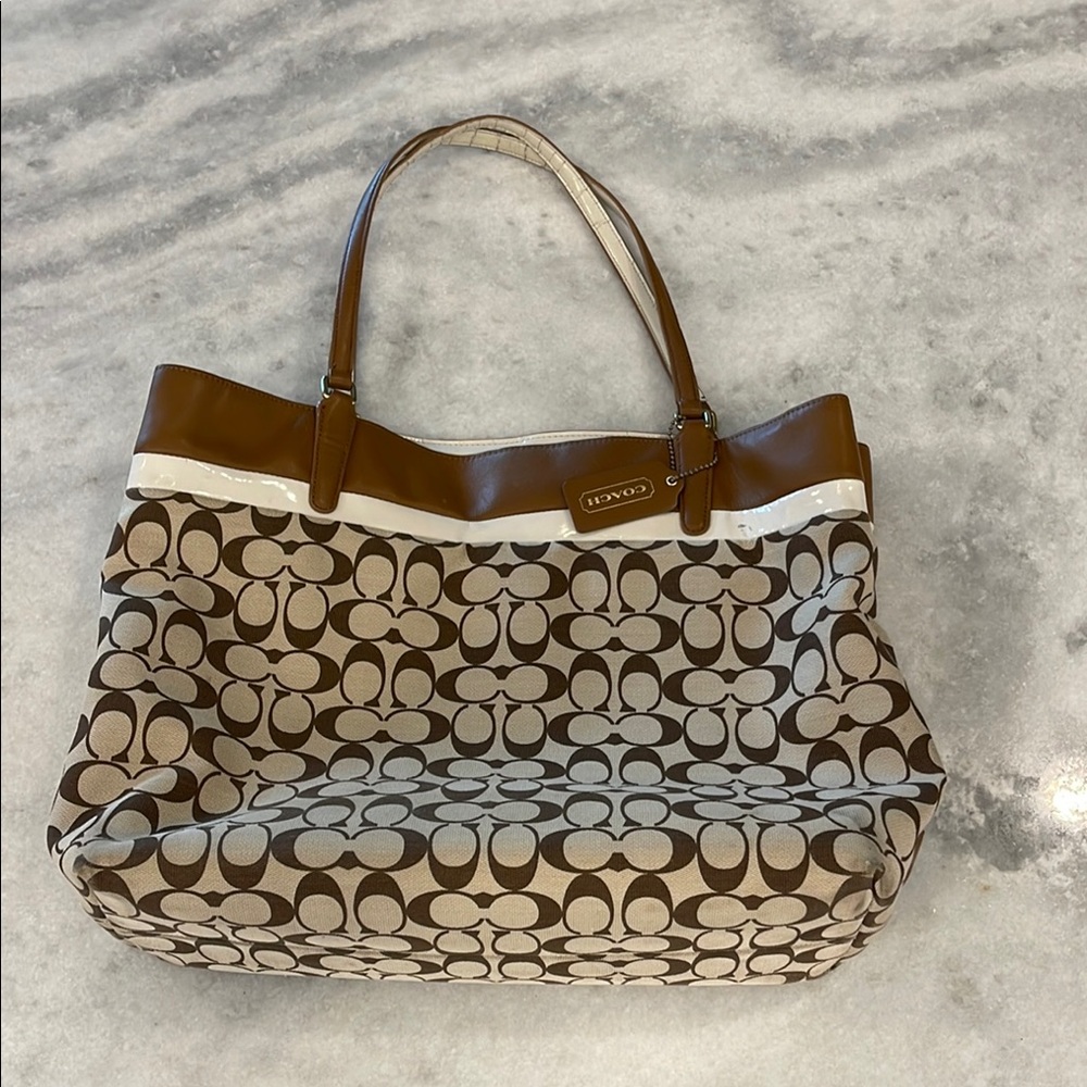 Coach Brown and Cream Signature Tote Bag